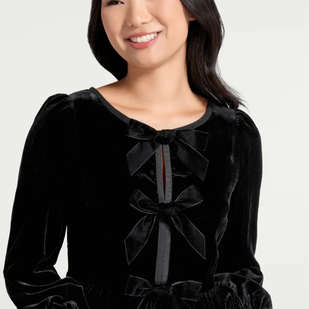 NWT, Modcloth, Black Velvet Bow Dress, Size 12